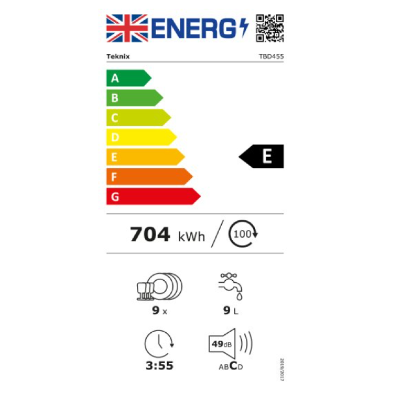 Teknix TBD455 - Integrated Dishwasher - A+ energy