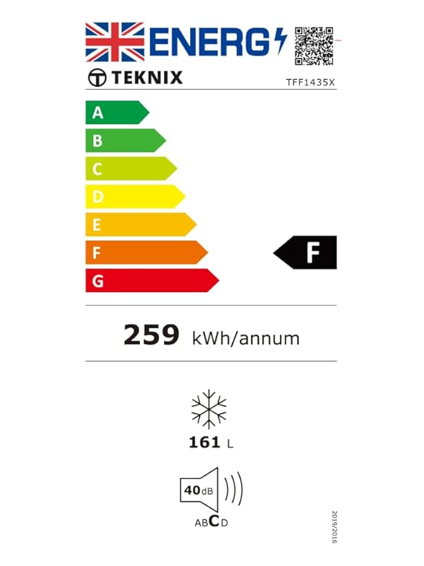 Teknix TFF1435X - Silver Freestanding Frost Free Freezer - F energy