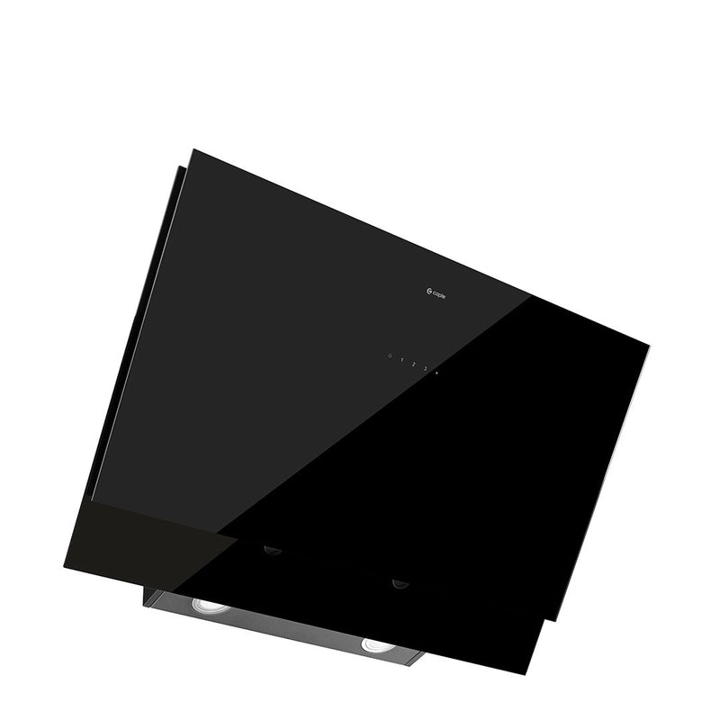 Caple Atara black glass wall chimney cooker hood – exterior image; shared Atara body design