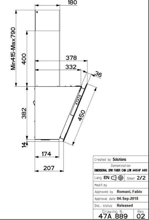 Faber TWEET-EG8-A55 - Black Glass Angled Hood - 54.8cm - B Rated