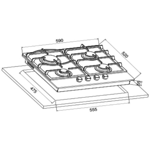 Cata UBGOG601BK - Black 4 Zone Gas Hob