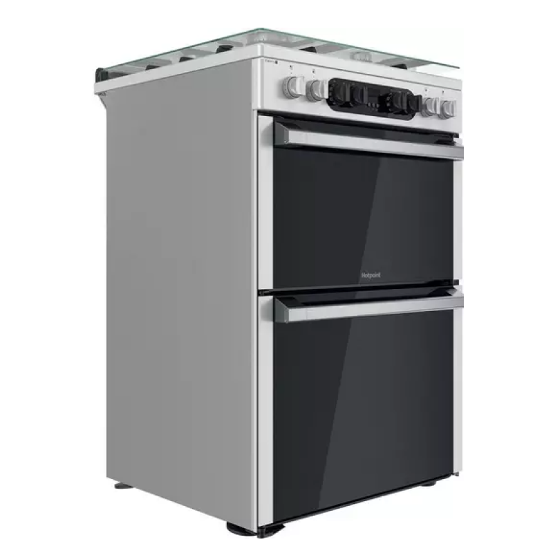 Hotpoint HDM67G8C2CX/UK - Silver 4 Zone Dual Fuel Cooker - Catalytic cleaning - A energy