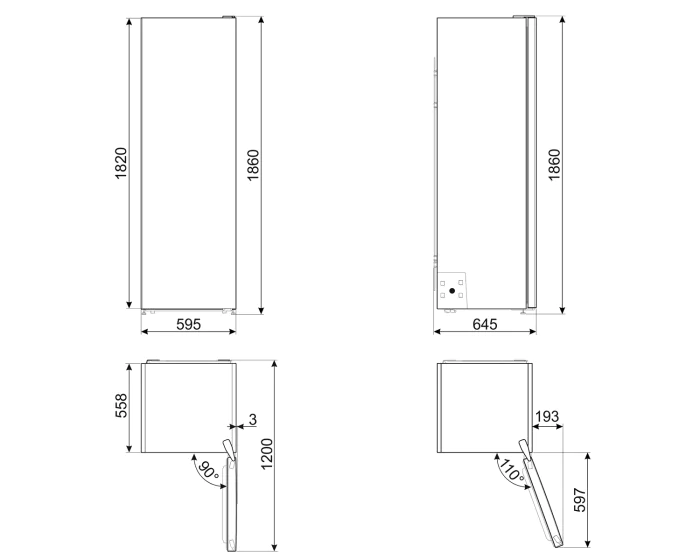 Smeg UKFS18EV2HB - Black Larder Auto Defrost Fridge - E energy