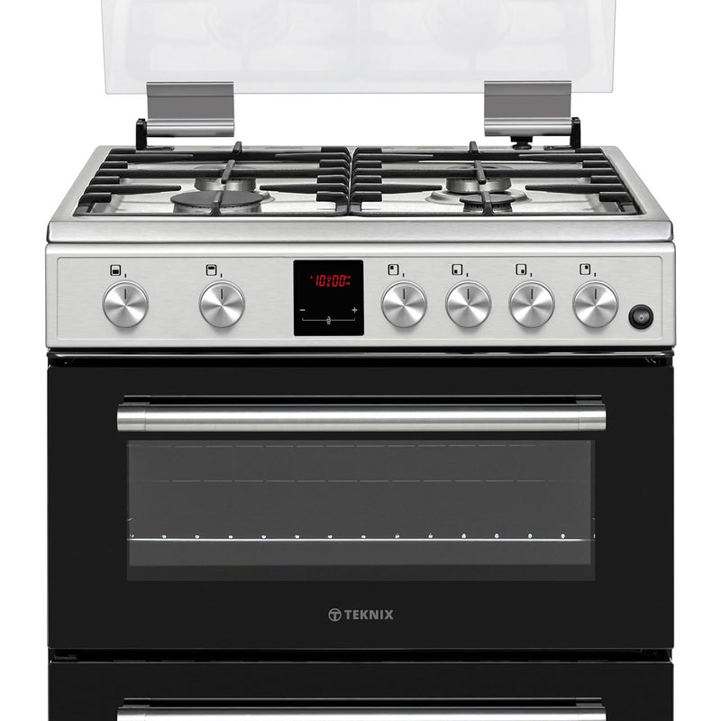Teknix TKGD60X stainless steel gas cooker, hob and oven front view