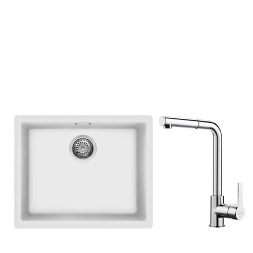 Smeg VZP56BMID1 - White Composite Sink & Mixer Tap - 55.6cm Width