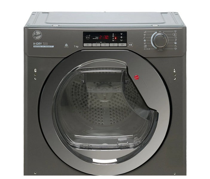 Hoover BATD H7A1TCER-80 - Anthracite & Chrome 7KG Integrated Heat Pump Tumble Dryer - WiFi Connected - A+ Energy Rating