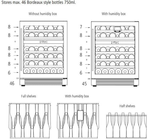 Caple Classic WI6135BS - Black Steel Wine Cooler - 46 Bottles Dual Zone - G Rated