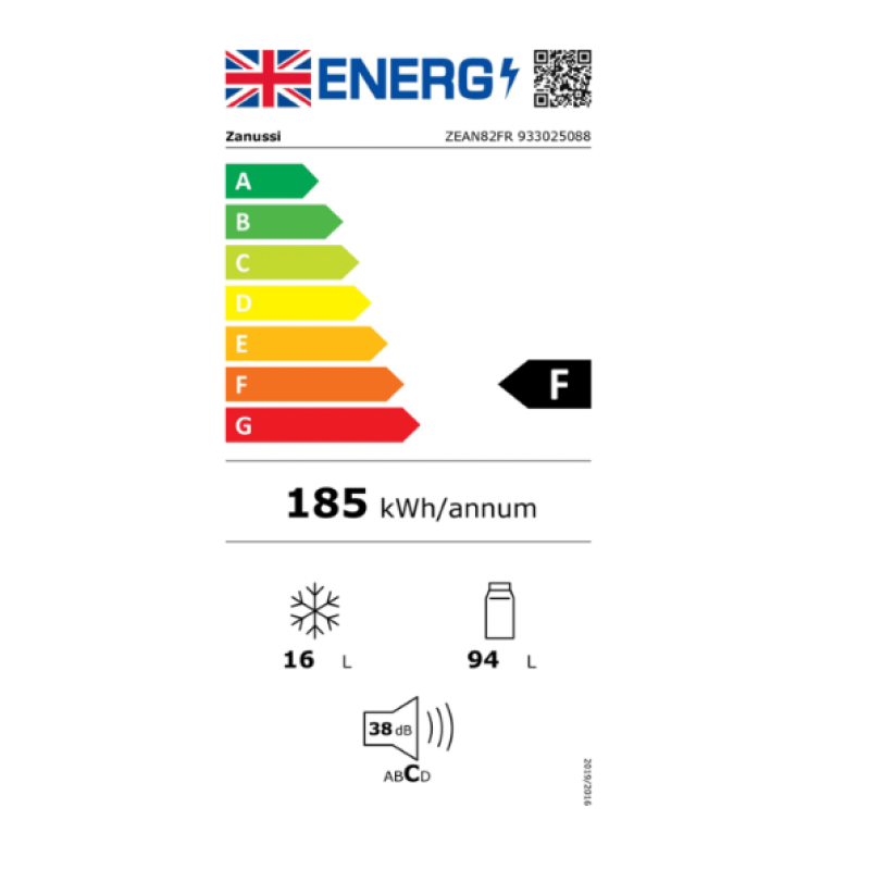 Zanussi ZEAN82FR - Integrated Auto Defrost Fridge - F energy - Icebox