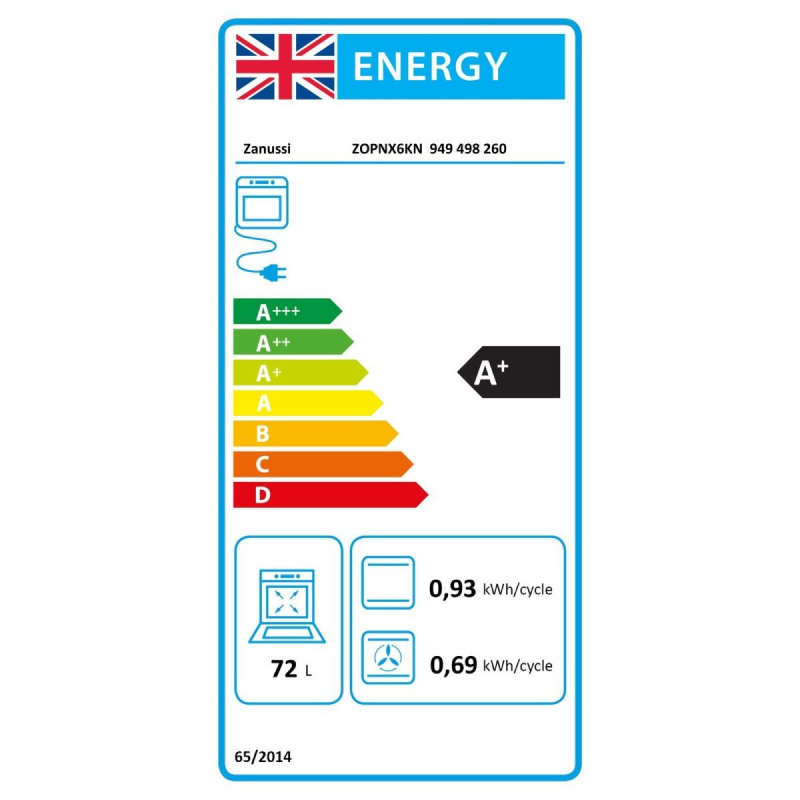 Zanussi ZOPNX6KN - Black Built in Single Oven - A+ energy