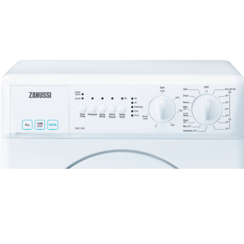 Zanussi ZWC1301 - White Freestanding 3KG Washing Machine - 1300 RPM - F energy